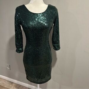 Lulu’s Green Sequin Sparkle Dress Womens Medium